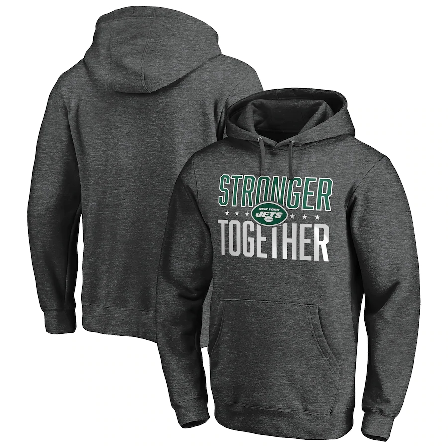 Men's New York Jets Heather Charcoal Stronger Together Pullover Hoodie